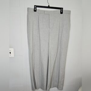 Mango MNG Gray White Pinstripe High Rise Wide Leg Pleated Trouser Womens Plus 18